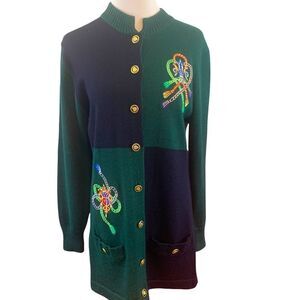 Vintage Doncaster navy & green color lock sweater